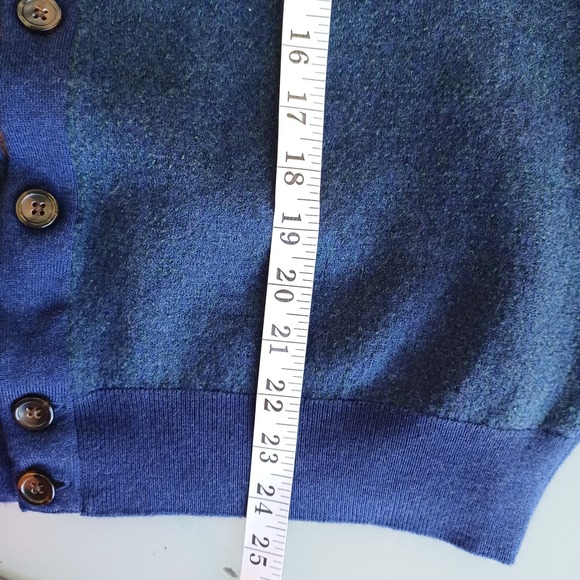 Turtleson Men Blue 100% Extra Fine Merino Wool Mock Neck Button Cardigan Medium - Picture 6 of 10